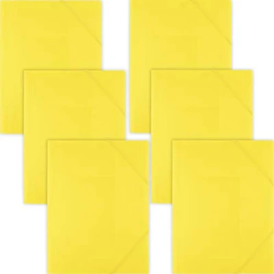 Image of D.RECT Elasticated Folder Folders for Paperwork with Elastic Band Document Organiser School Office Home Pack of 6 Pieces 3 Flaps Size: A4 PP Polypropylene Yellow