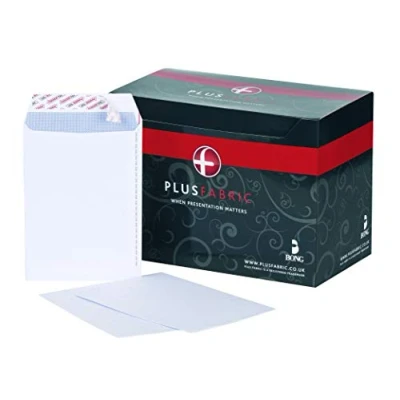 Image of Plus Fabric C5 White Pocket Peel And Seal Envelope with Powertac Easy Open, 120 gsm, Pack of 500