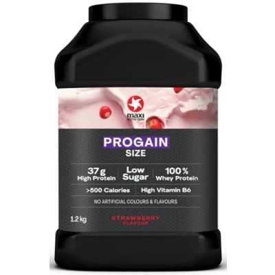 Image of MaxiNutrition Progain Strawberry Whey Protein Powder Sports Supplement Shake for Size &amp; Mass 1.2kg 10 Servings