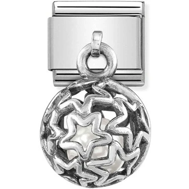 Image of Nomination Silver Stars + White Pearl Hanging Cage Charm