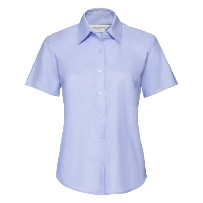 Image of Russell Athletic Collection Womens/Ladies Oxford Short Sleeved Shirt (Oxford Blue) Size Large