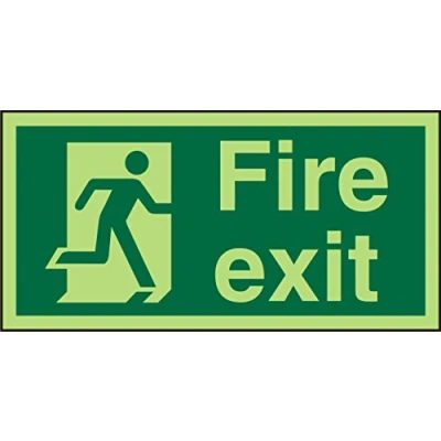 Image of Seco Fire Exit Man Running Right, Sign, 200mm x 100mm Photoluminescent Self Adhesive Vinyl