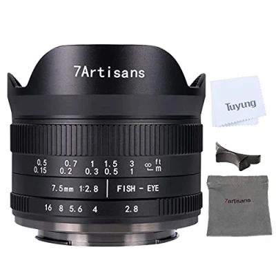 Image of 7artisans 7.5mm f2.8 APS C Manual Fisheye Lens for Fujifilm Cameras with Protective Cap Black