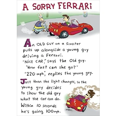 Image of A Sorry Ferrari! Humorous Bottlecap Greeting Card