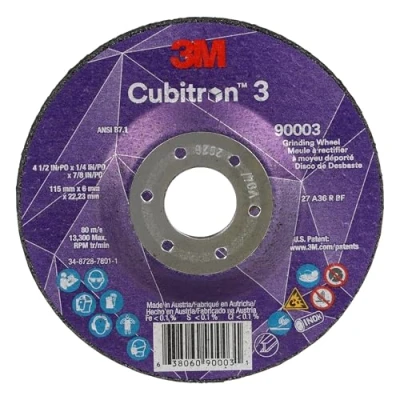 Image of 3M Cubitron 3 Depressed Center Grinding Wheel, 90003, 36+, T27, 4 1/2 in x 1/4 x7/8 (11x6x22.23) ANSI