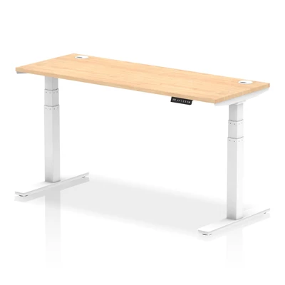 Image of Air 1600x600mm Height Adjustable Desk Maple Top Cable Ports White Leg