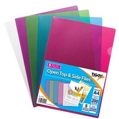 Image of 5 x A4 Gloss Coloured Plastic Open Top &amp; Side Report File Project Cover Files