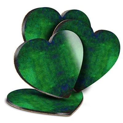 Image of Destination Vinyl ltd Great Coasters (Set of 4) Heart Emerald Green Tie Dye Rustic Drink Glossy Coasters/Tabletop Protection for Any Table Type #16506