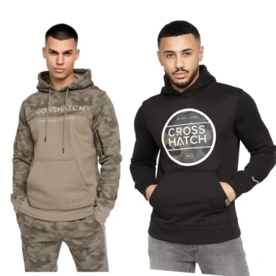Image of Crosshatch Mens Casual Hoodie (2 Pack) Classic Graphic Hooded Long Sleeve Sweatshirt(M,BLACK/KHAKI)