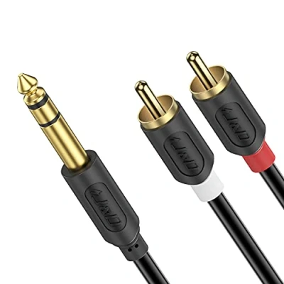 Image of J&amp;D 6.35 mm to 2RCA Cable, RCA Cable Gold Plated Audiowave Series 6.35mm 1/4 inch Male 2 Stereo Audio Adapter Y Splitter 6 Feet