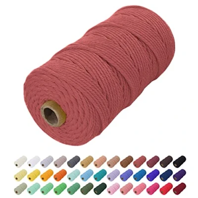 Image of Uiopa Macrame Cord 2mm x 200m, Natural Cotton Coloured Yarn Soft Rope, String Twine for Crafts, Plant Hanger, Wall Hanging, Wrapping, Christmas Decorations (Coral Red)