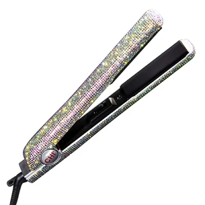 Image of CHI The Sparkler Flat Iron Hair Straightener Special Edition Ionic Straighteners for Women Uses Lower Heat Less Damage Strengthens and Adds Shine with Lava Minerals &amp; Ions Silver