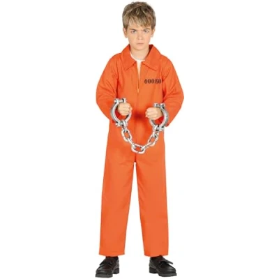 Image of FIESTAS GUIRCA Orange Prisoner Convict Jumpsuit Fancy Dress Child Costume Age 5 6