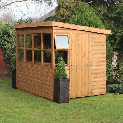 Image of 8&#039; x 6&#039; Traditional Shiplap Sun Pent Gable Wooden Garden Shed (2.43m 1.83m)