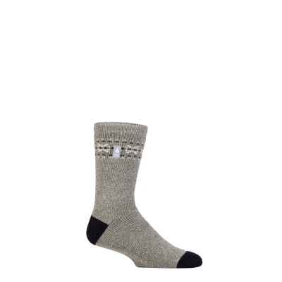 Image of Mens 1 Pair SOCKSHOP Heat Holders 1.6 TOG Lite Striped, Patterned &amp; Argyle Socks Matterhorn Fairisle Mid Grey Twist 6 11
