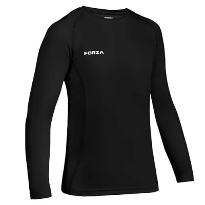 Image of FORZA Junior Boys’ Base Layer Long Sleeve Top Moisture Wicking, 4‑Way Stretch Compression Undershirt for All Sports Multiple Sizes and Colours Available (Black, Age 9 10 (Junior))