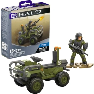 Image of Mega Halo The Series ATV Building Toys Set, FLEETCOM Mongoose Vehicle with 79 Pieces, 1 Poseable Articulation Figure, Green, Kids or Adults