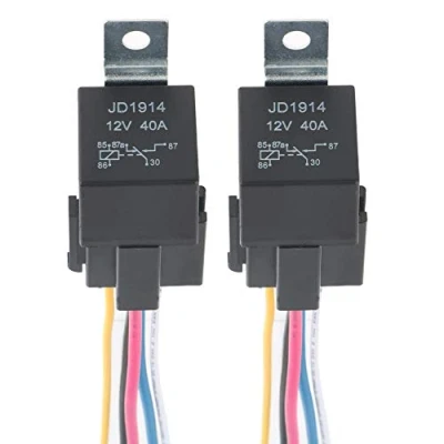 Image of GTIWUNG 12V 40A Car Relay Harness, 5 Pin SPDT for Automotive/Truck/Motor, Contactor Switch Power with Color labeled Wires, Changeover Waterproof, 2 Pack