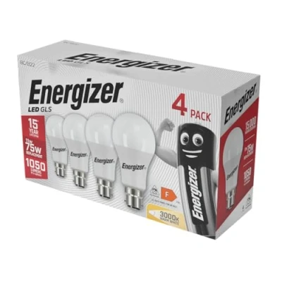 Image of Energizer LED Bayonet Light Bulbs B22/BC 75W Equivalent, 11W Energy Saving, 1050 Lumens, 3000K Warm White, Pack of 4