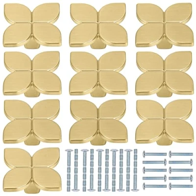 Image of Kurtzy 10 Pack Gold Cabinet Door Knobs 42 x 22mm Zinc Alloy Handles with Screws Pull Leaf Drawer Hardware for Kitchen Cupboards, Cabinets, Dressers, Wardrobe