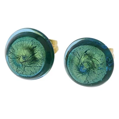 Image of GlassOfVenice Murano Glass Button Stud Earrings Aqua Gold