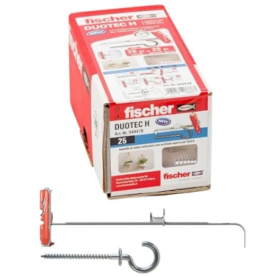 Image of Fischer 544478 Duotec Plasterboard Dowels 10 H with Open Eye, Grey, mm con gancio