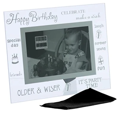 Image of Sixtrees Moments Happy Birthday 6x4 inch Bevelled Glass and Mirror Photo Frame, Silver