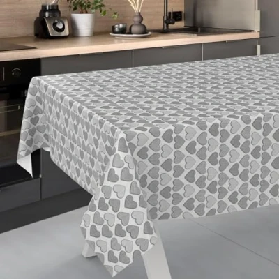 Image of ANRO Oilcloth Tablecloth, Washable, Oilcloth, Garden Outdoor, Indoor, 220 x 140 cm, Cut Edge, Heart, Grey