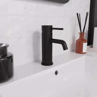 Image of Nes Home Modern Deck Mounted Matte Black Round Basin Sink Mono Mixer Tap