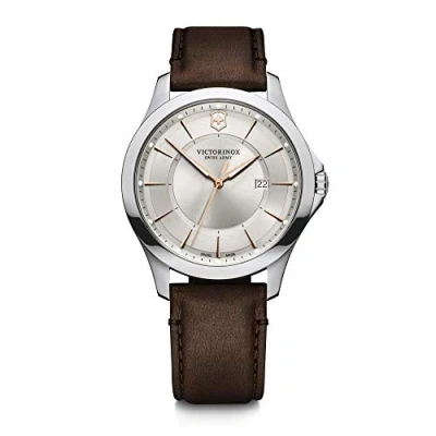 Image of Victorinox Men’s Watch Alliance Ø 40 mm, Swiss Made, Analogue Quartz, Water Resistant up to 100 m, Sapphire Glass, Leather Strap, Silver/Brown
