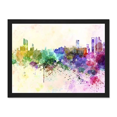 Image of Wee Blue Coo Mp Painting Abstract Cityscape Abu Dhabi Large Framed Art Print Poster Wall Decor 18x24 inch