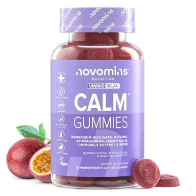 Image of Magnesium Glycinate Gummies Calm with Ashwagandha, Glycine, Lemon Balm, Chamomile, Vitamin B12 and Iodine Rescue Calms Your Mind Relax Balance Novomins
