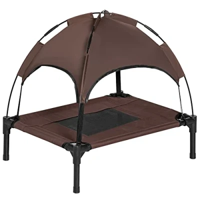 Image of PawHut 61 cm Elevated Dog Bed Cooling Raised Pet Cot UV Protection Canopy Coffee