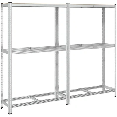 Image of vidaXL 2 Layer Tyre Shelves pcs Silver 110x40x180 cm Steel&amp;Engineered Wood