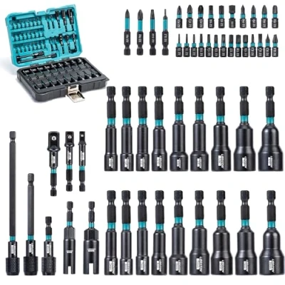 Image of LIBRATON 54PCS Magnetic Nut Driver Set, Impact Drill Bit 1/4&quot;, Metric &amp; SAE for Drill, Socket Adapters, Screwdriver Bits, Quick Release Extension, Wing Driver, Storage Box