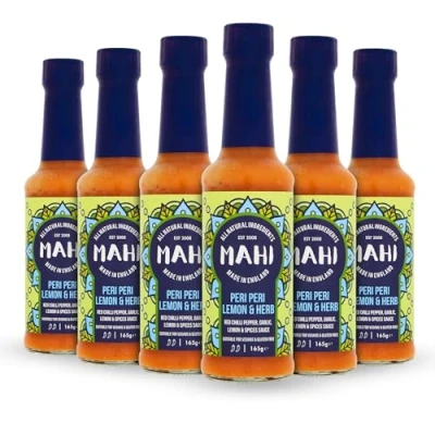 Image of MAHI Per Peri Lemon &amp; Herb Sauce Pack of 6 Mild Spicy Heat, Perfect for BBQs Every Day, Gluten Free (GF) Vegan Sauce, (6 x 165g Bottles)