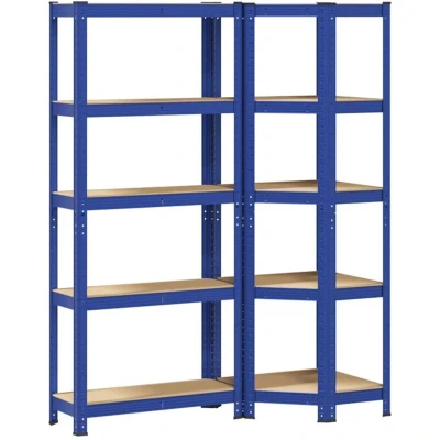 Image of vidaXL 2 Piece 5 Layer Shelves Set Blue Steel&amp;Engineered Wood
