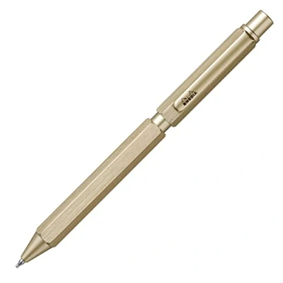Image of RHODIA 9345C 3 in 1 scRipt Multi Pen 2 Ballpoint Pens 0.5 mm Black &amp; Red + Graphite Mechanical Pencil Hexagonal Body Brushed Gold Aluminum Refillable Eraser Under the Push Button