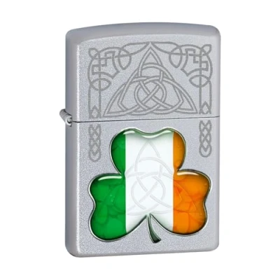 Image of Zippo Windproof Lighter Metal Long Lasting Best with Fluid Refillable Perfect for Cigarettes Cigars Candles Pocket Fire Starter Shamrock Design