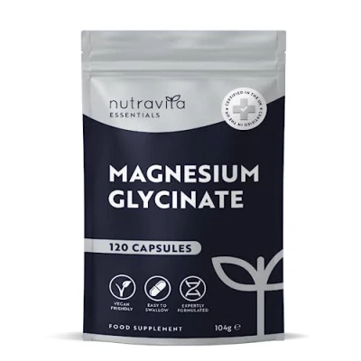 Image of Magnesium Glycinate Supplements 1000mg 2 x 500mg Bisglycinate Caps per Serving 120 High Strength Capsules Providing 200mg Elemental Tablets Alternative Nutravita