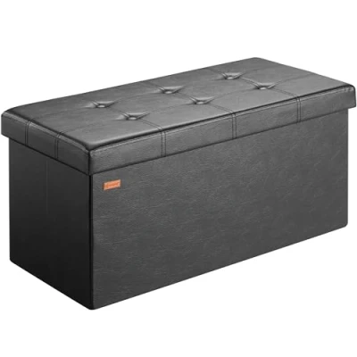 Image of CASARIA® Large Faux Leather Foldable Ottoman Storage Box with Padded Lid 80x40x40cm 100 Litres Decorative Shoe Chest Lounge Bedroom Hallway Furniture Black