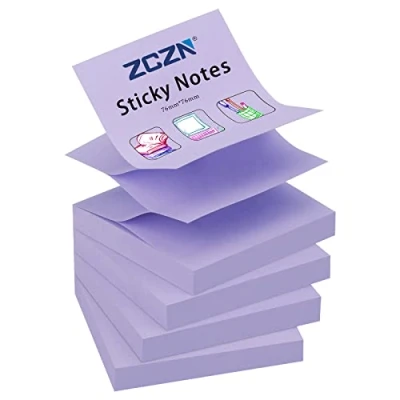 Image of ZCZN Pop up Sticky Notes 76 x mm, 4 Pads Assorted Colours Self Stick Notes, 100 Sheets/Pad, Light Purple