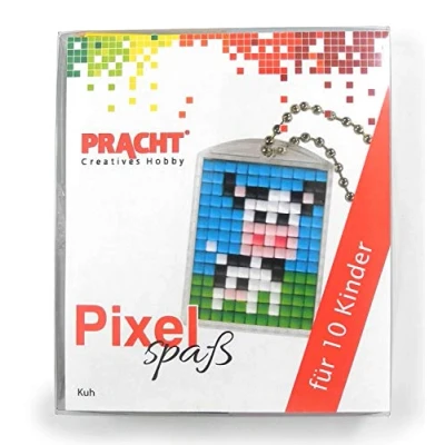 Image of Pracht Creatives Hobby P90058 01501 Pixel Fun Craft Set for 10 Children with Pixels Lockets Motif Boys and Girls, Children&#039;s Birthday, Afternoon, Schools Kitas