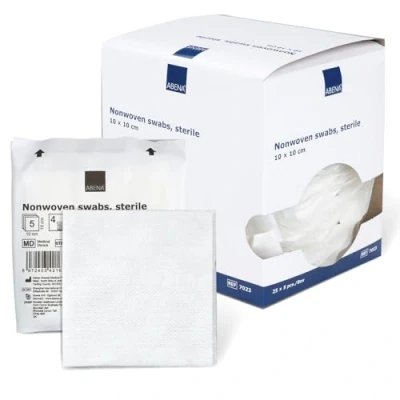 Image of ABENA compresses 125 pieces, non woven STERILE ULTRASOFT wound dressings, 4 layer 10 x cm, packed 5 pieces (1 box = pieces)