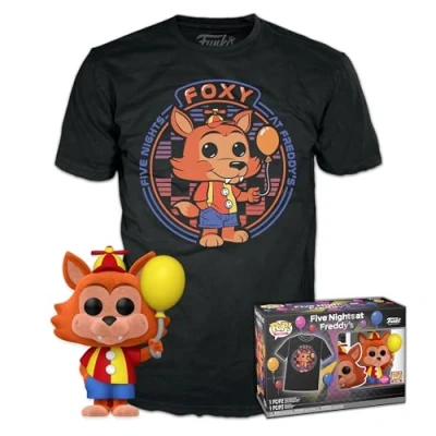 Image of Funko Pop! &amp; Tee: Five Nights At Freddy&#039;s (FNAF) Balloon Foxy Flocked Large (L) T Shirt Clothes With Collectable Vinyl Figure Gift Idea for Adults