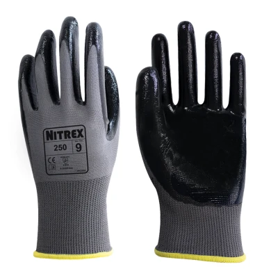 Image of Nitrex 250 Work Gloves General Handling Safety Gloves, Abrasion Resistant Nitrile Palm Coating, Polyester Liner, Enhanced Grip, Mechanical and Industrial Protection 10 Pairs Size 9