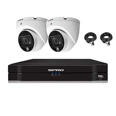 Image of SPRO CCTV SYSTEM 2X DOME CAMERA COLOURNIGHT COLOUR AT NIGHT 24HR AUDIO AOC MIC BUILT IN 4CH DVR FACE DETECTION KIT (2TB HDD, White)