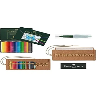 Image of Faber Castell A.Dürer Watercolour Pencils Set of 36 with Metal Case, Water Brush and Art &amp; Graphic Pencil Case