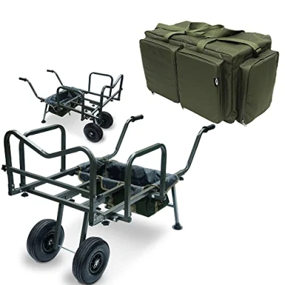 Image of DNA Leisure NGT Carp Fishing Dynamic Barrow Twin &amp; Single Wheel Adjustable Sturdy with Large Session Carryall 5 Compartment