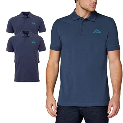 Image of Kappa VENIST Men&#039;s Polo Shirt in Pack of 2 with Logo Print Basic Shirts for Men Short Sleeve Sports, Leisure and Office Blue XXL